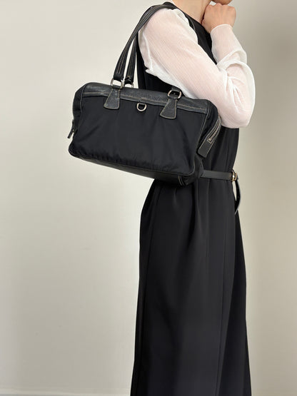 PRADA Logo Boston bag Totebag Black Vintage b57rj5