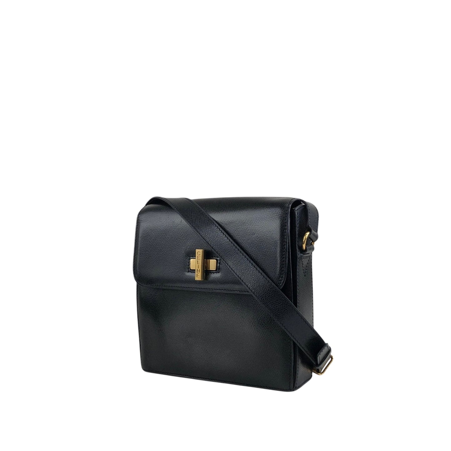CELINE Turn Lock Shoulder bag Black Vintage txhccr