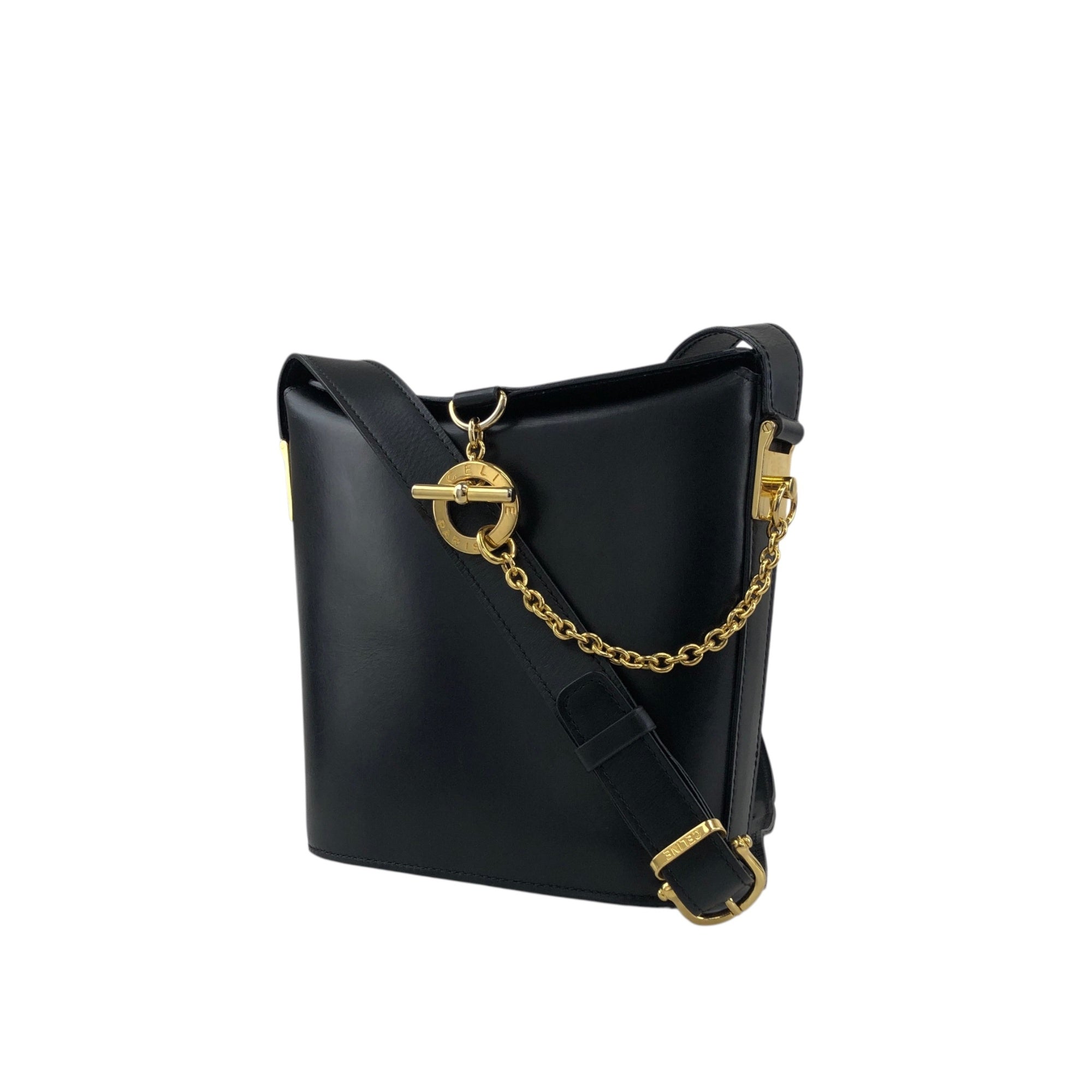 CELINE Circle Logo Shoulder bag Black Vintage x6z5t3 – VintageShop