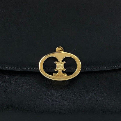 CELINE Triomphe Flap Shoulder bag Black Vintage 6t3cvm