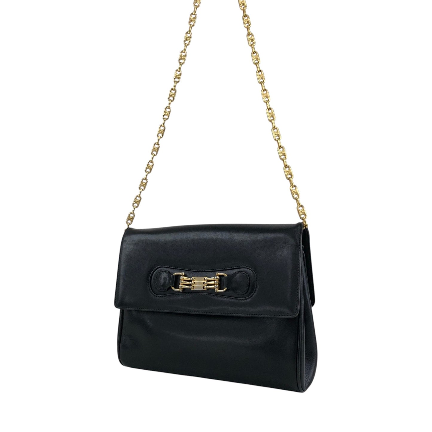 CELINE Blason Horse Bit Chain Shoulder bag Black Vintage zstzja