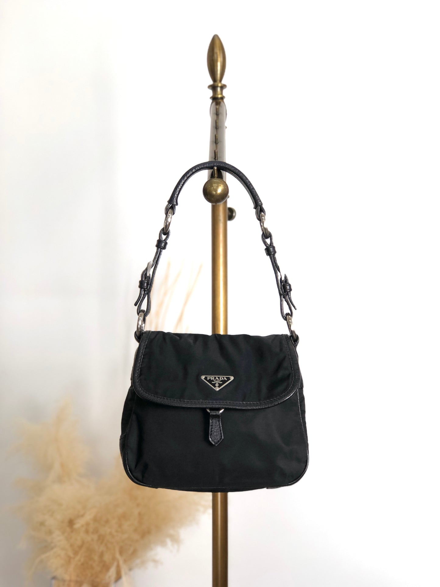 PRADA Triangle Logo Shoulder bag Hobobag Black Vintage ytkjet