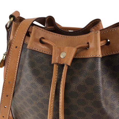 CELINE Macadam Blason Drawstring Shoulder bag Brown Vintage p5vd3z