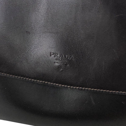 PRADA Logo Double Face Leather Handbag Brown Vintage twseze