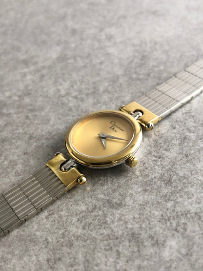 Christian Dior Logo Quartz Watch Silver×Gold 3025 Vintage ngmhnw