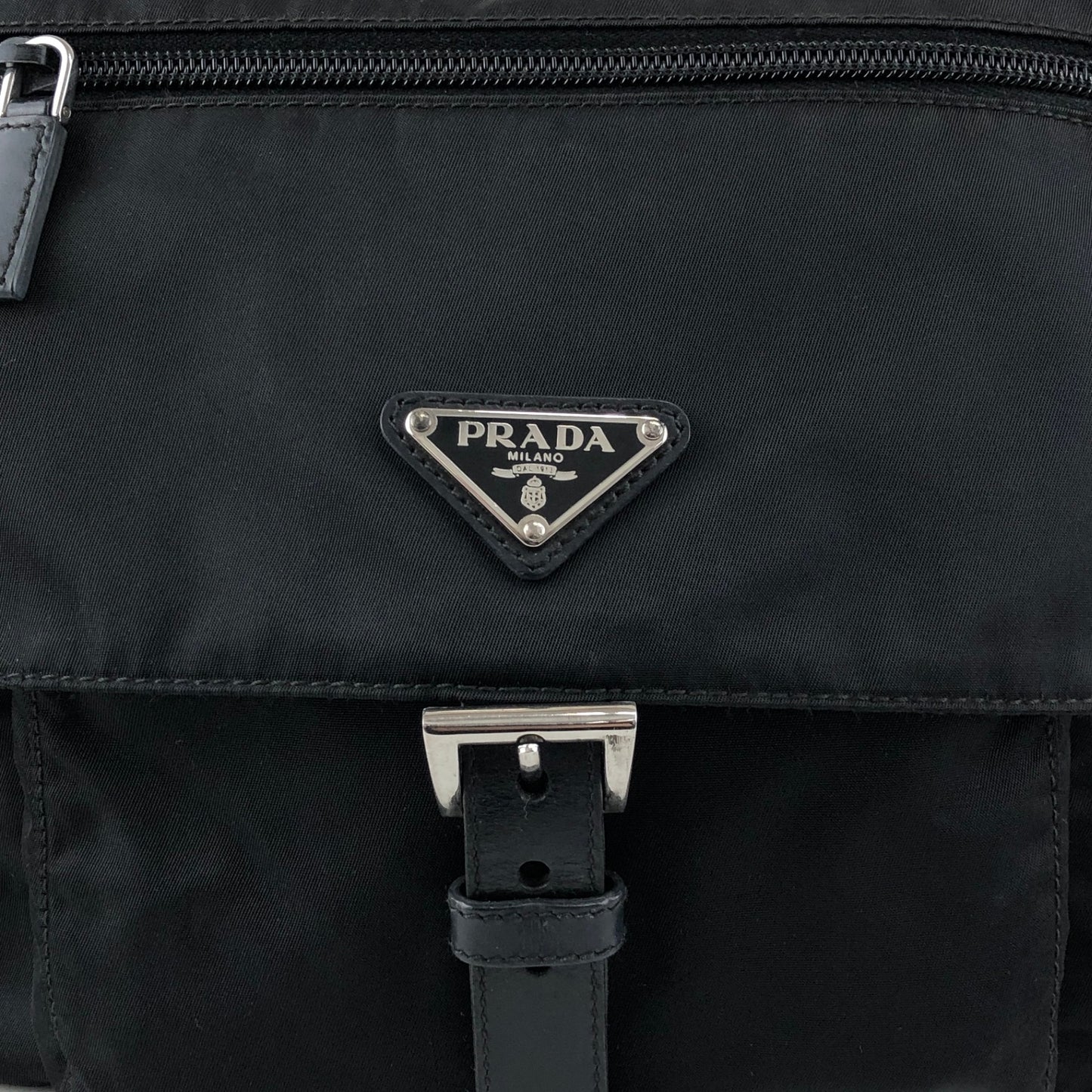 PRADA Tessuto Triangle Logo Front Buckle Shoulder bag Black Vintage fsnzjh
