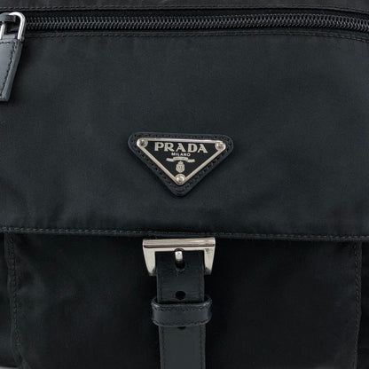 PRADA Tessuto Triangle Logo Front Buckle Shoulder bag Black Vintage fsnzjh