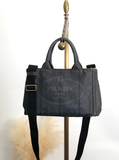 PRADA Canapa Two-way Handbag Shoulder bag Black Vintage ngejs5