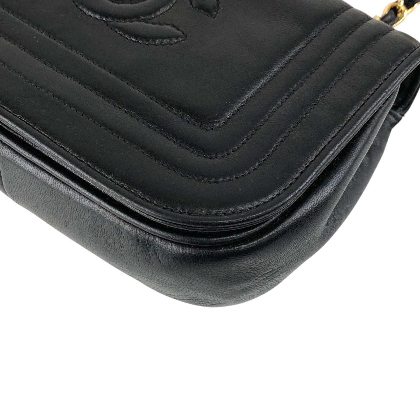CHANEL Coco Mark Chain Shoulder bag Black Vintage p4crvh