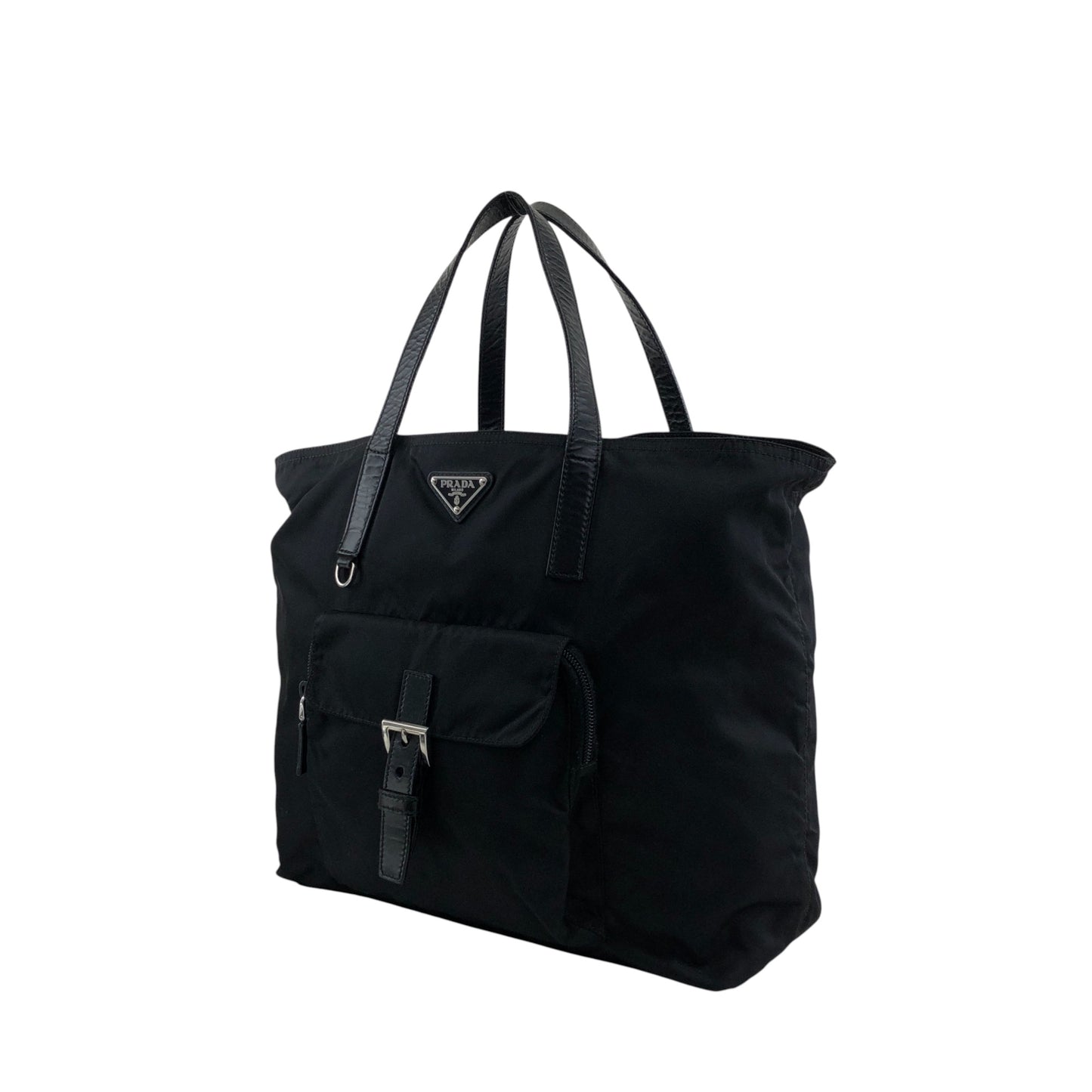 PRADA Tessuto Triangle Logo Front Pocket Two-way Handbag Shoulder bag Black Vintage kuap33