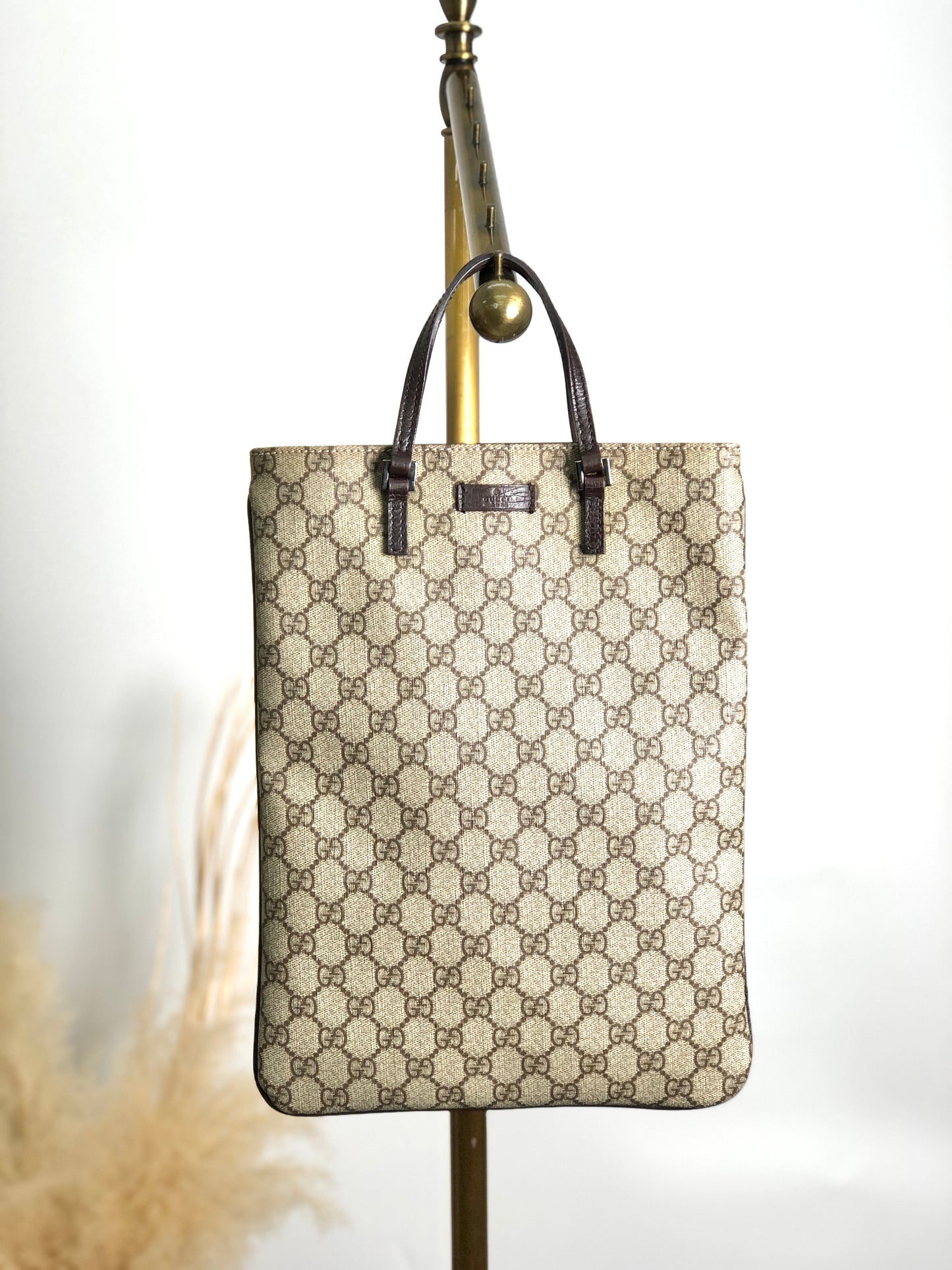 GUCCI GG Pattern Logo Handbag Totebag Brown Vintage cmv5fn