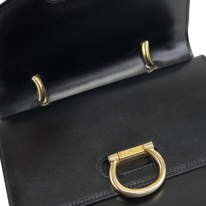 CELINE Horse Bit Double Flap Handbag Black Vintage eysscs
