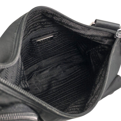 PRADA Tessuto Triangle Logo Front Buckle Shoulder bag Black Vintage h7n4ka