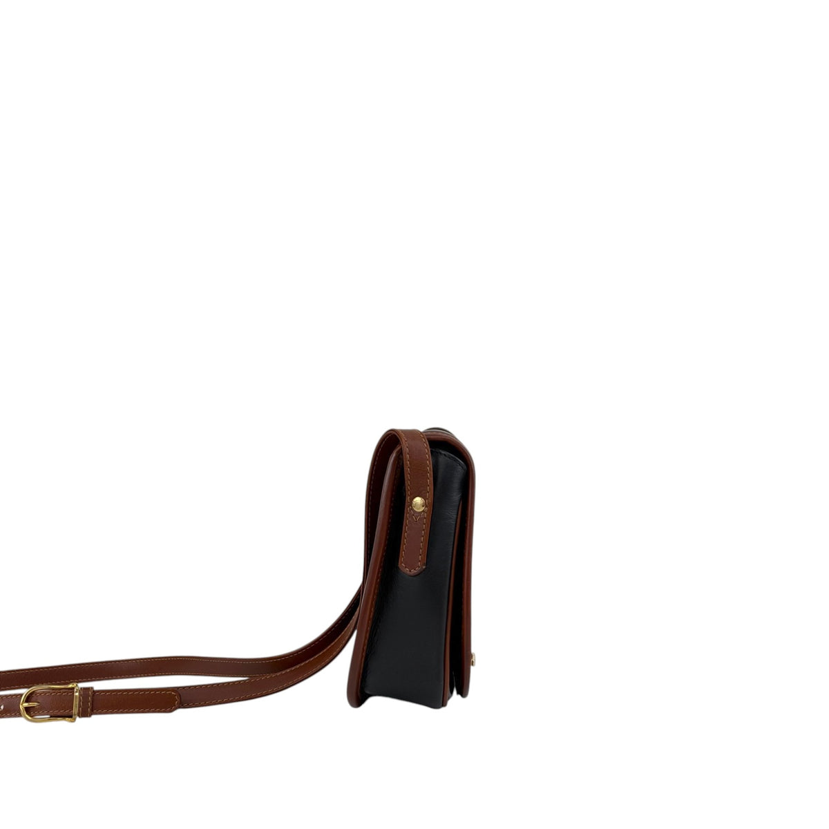 CELINE Front Buckle Shoulder bag Black×Brown Vintage 8seizv