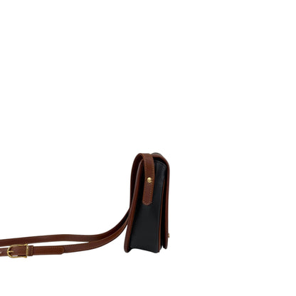 CELINE Front Buckle Shoulder bag Black×Brown Vintage 8seizv