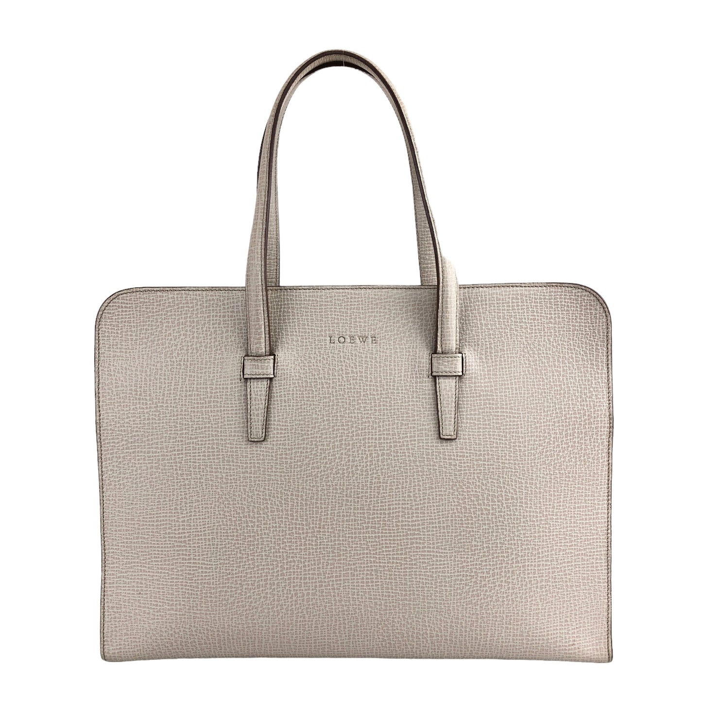 LOEWE Logo Leather Handbag Totebag White Vintage dc866t