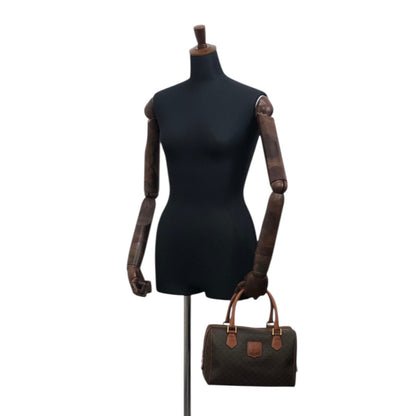 CELINE Macadam Blason Small Boston bag Handbag Brown Vintage akh2uk