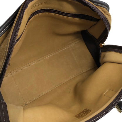 LOEWE Amazona27 Anagram Suede Leather Small Boston bag Handbag Beige Vintage va4cz8