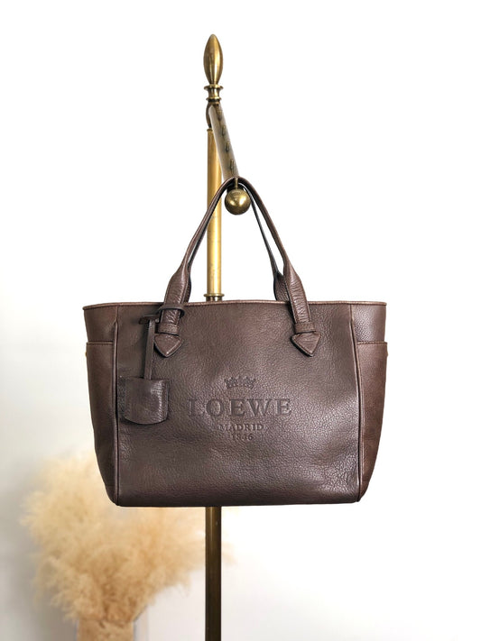 LOEWE Logo Embossed Handbag Brown Vintage i7rj5t