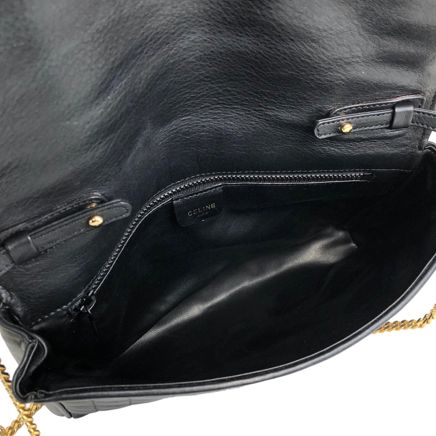 CELINE Blason Quilted Leather Chain Shoulder bag Black Vintage 3v4g62