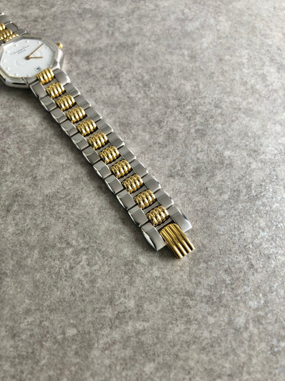 Christian Dior Logo Quartz Watch Silver×Gold 48-203 Vintage p6k3w8