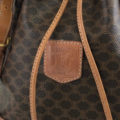 CELINE Macadam Blason Drawstring Shoulder bag Brown Vintage 7zaha3