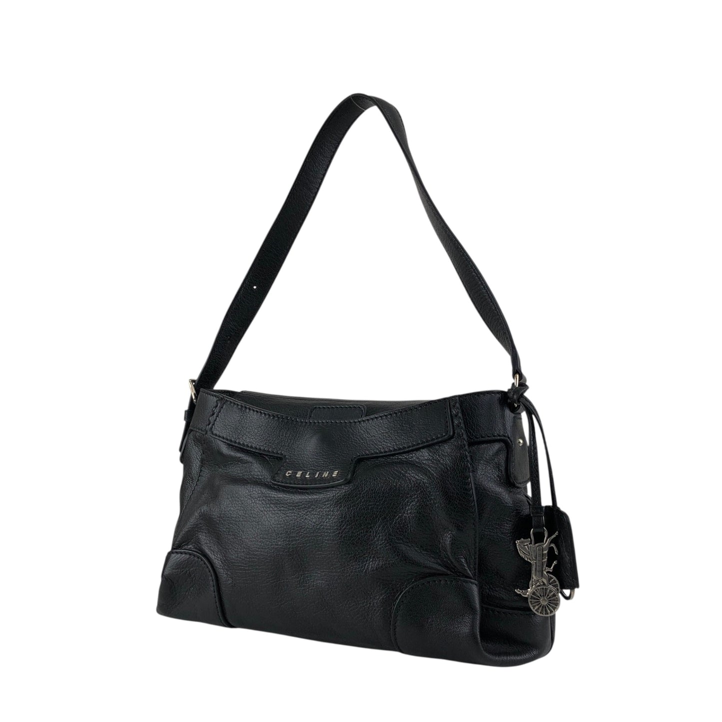 CELINE Horse Carriage Shoulder bag Black Vintage 6inwsp
