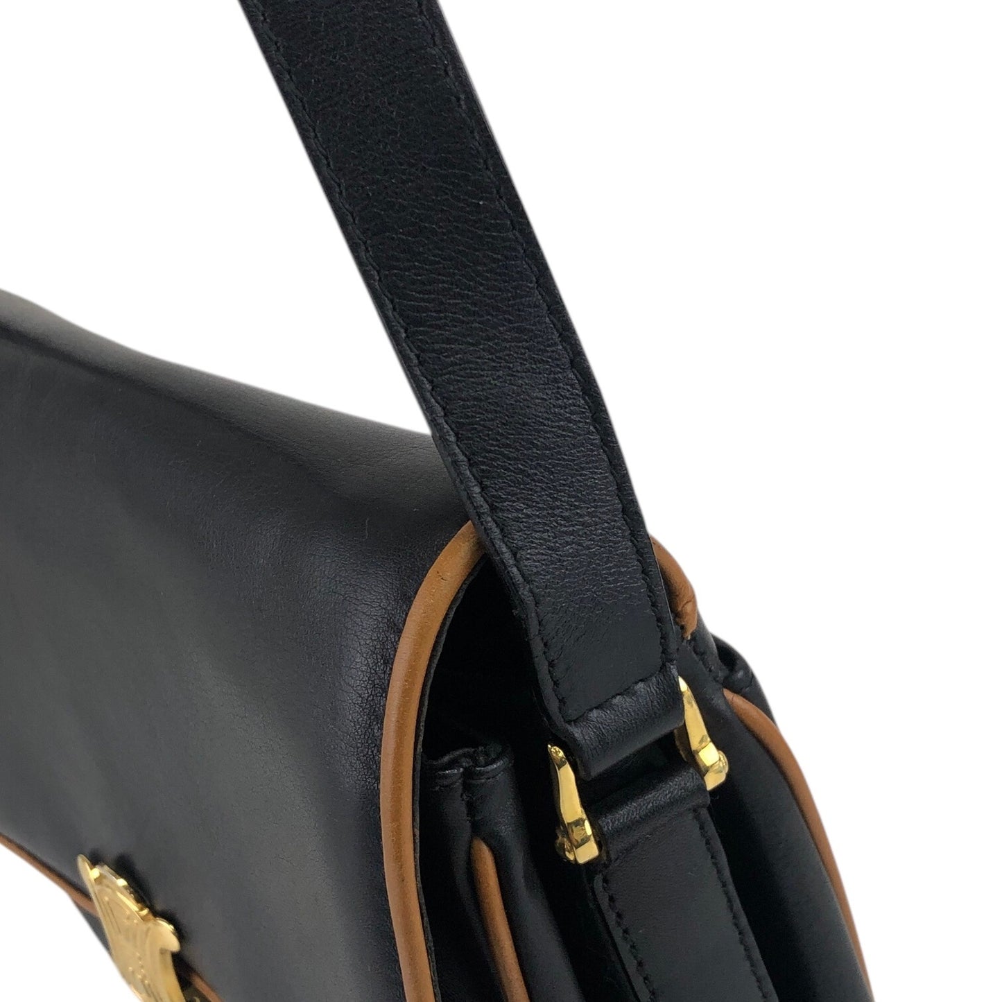 CELINE Triomphe Piping Shoulder bag Black×Brown Vintage 5hc7wn