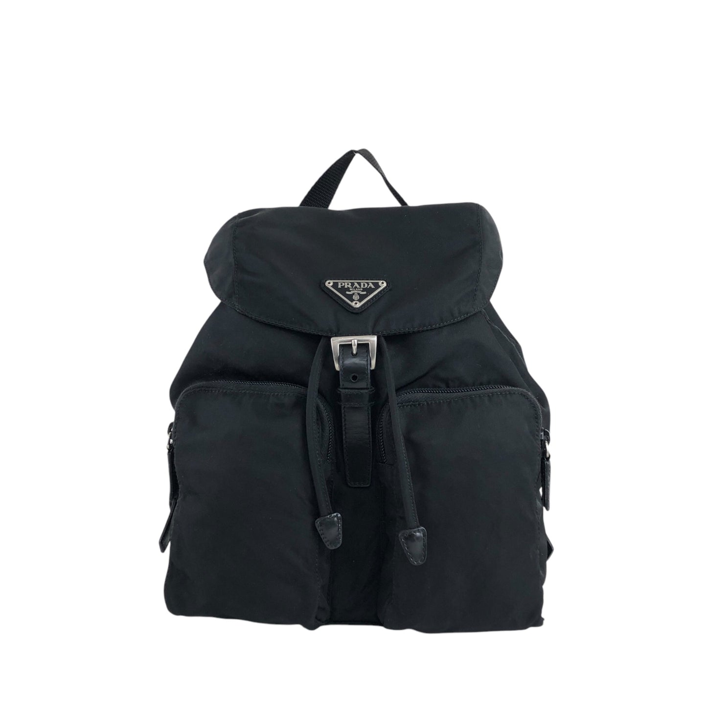 PRADA Triangle Logo Double Pocket Backpack Black Vintage u4u7vk