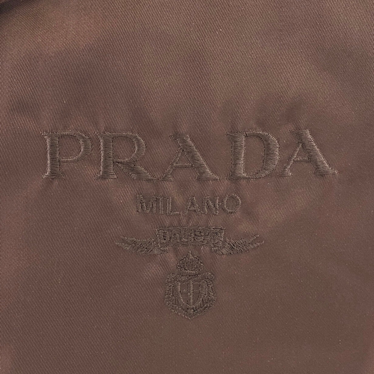 PRADA Logo Embroidery Drawstring Shoulder bag Brown Vintage ksgst8