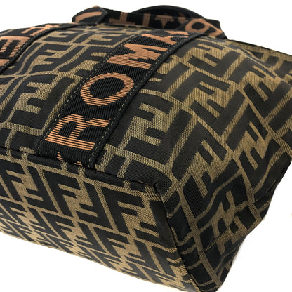 FENDI Zucca Logo Motif Jacquard Handbag Brown Vintage bczppj