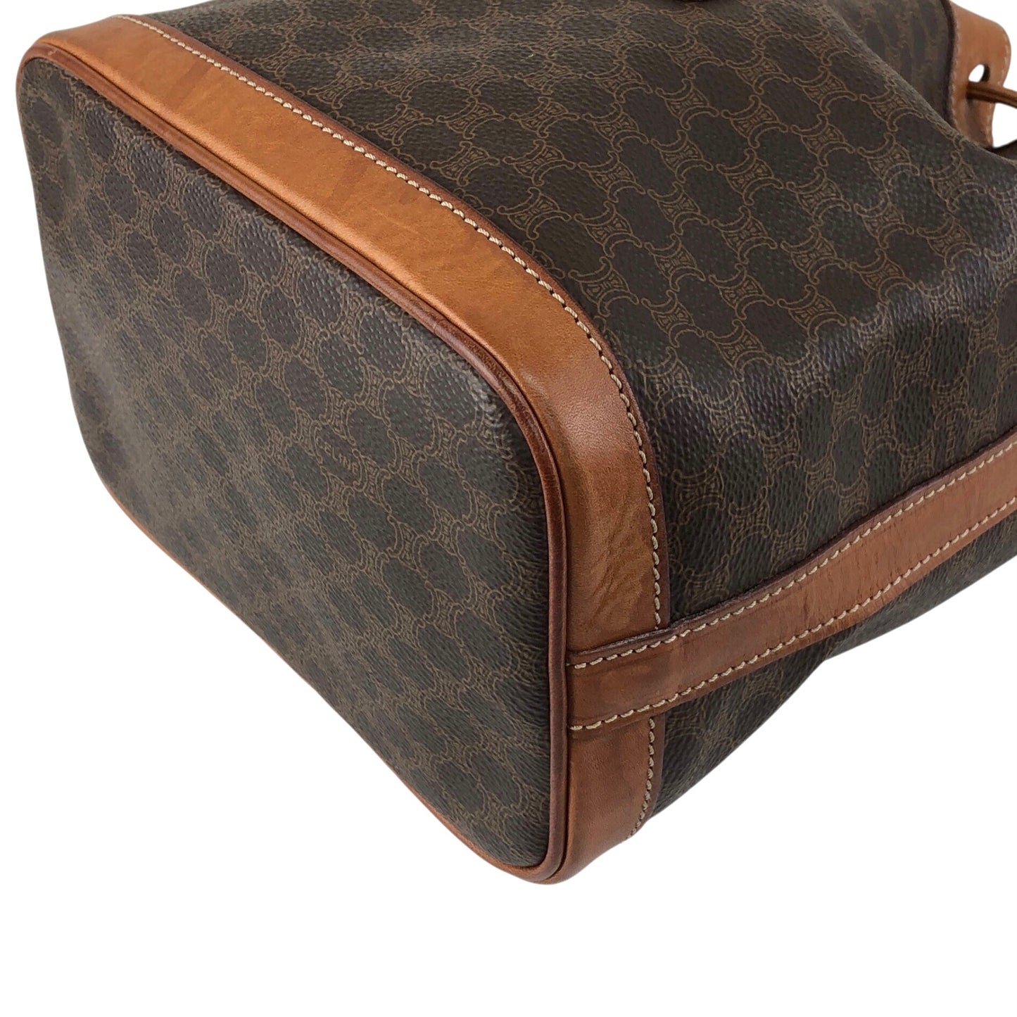 CELINE Macadam Blason Drawstring Shoulder bag Brown Vintage 7kmwfd