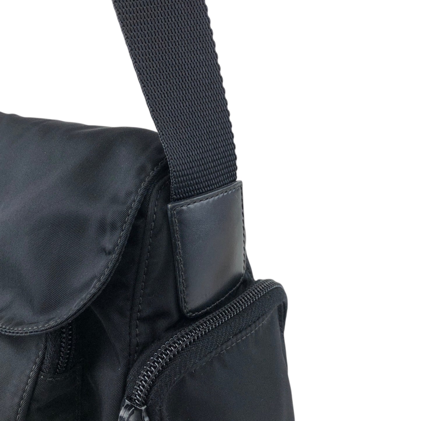 PRADA Tessuto Triangle Logo Front Buckle Side Pocket Shoulder bag Black Vintage pvgpkk