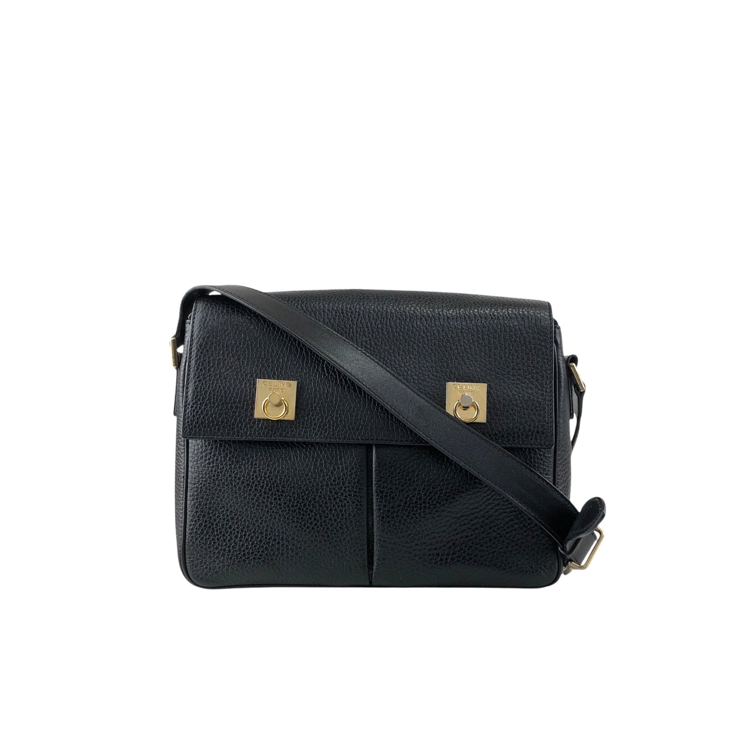 CELINE Gancini Shoulder bag Black Vintage s3twv4