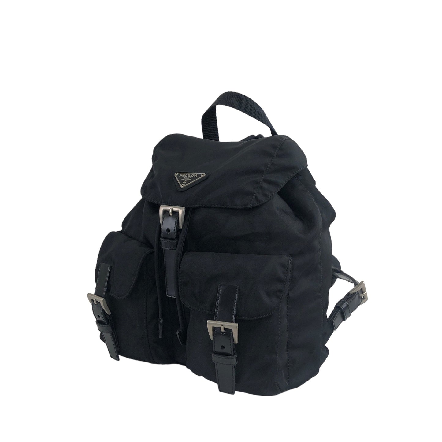 PRADA Triangle Logo Double Pocket  Backpack Black Vintage svzxry