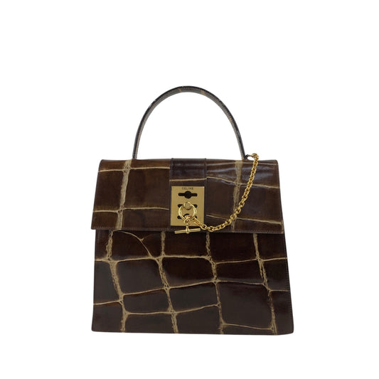 CELINE Gancini Handbag Brown Vintage bcfhg8