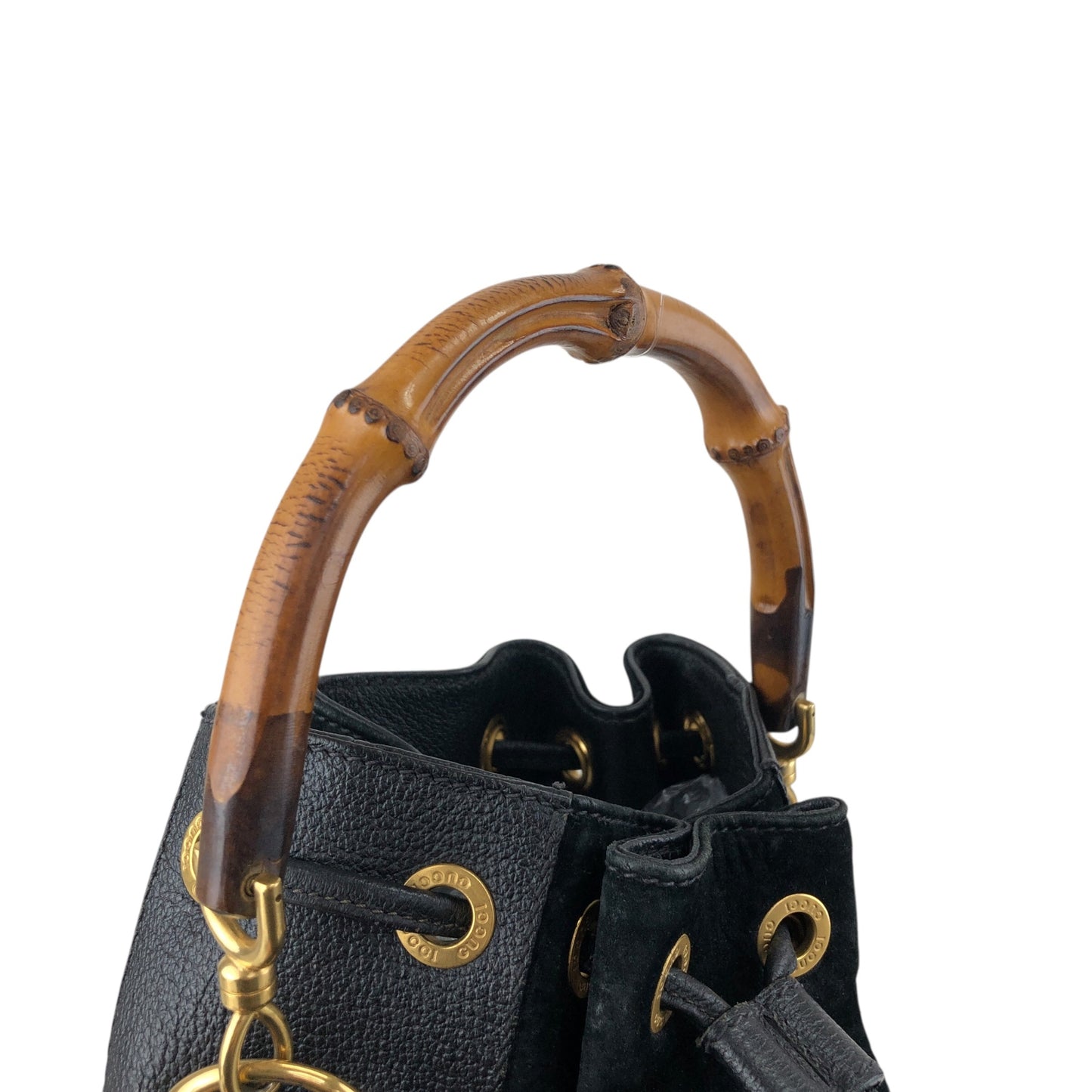 GUCCI Bamboo Two-way Handbag Shoulder bag Black Vintage egseba