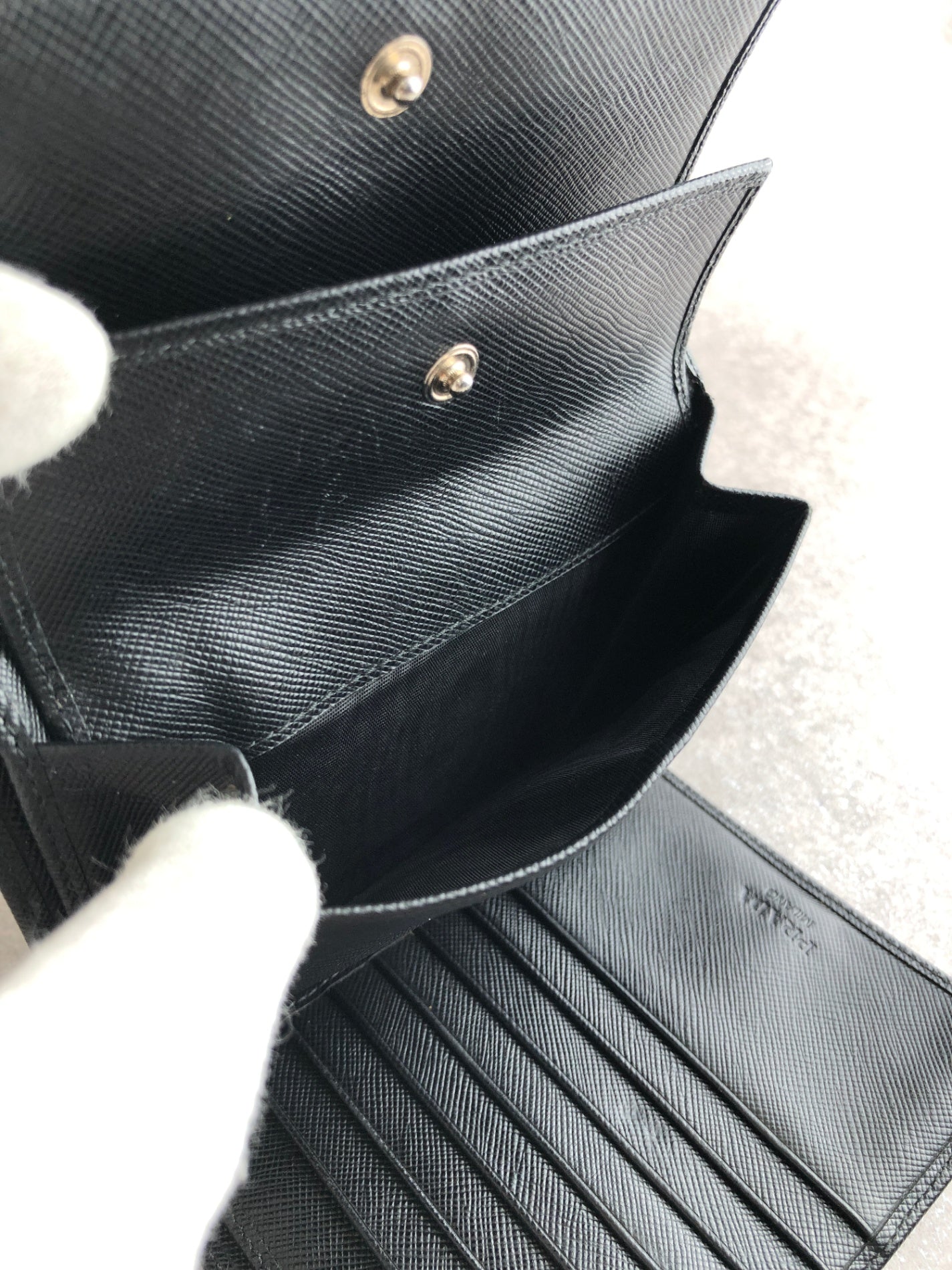 PRADA Triangle Logo Folded Wallet Black Vintage kng86t