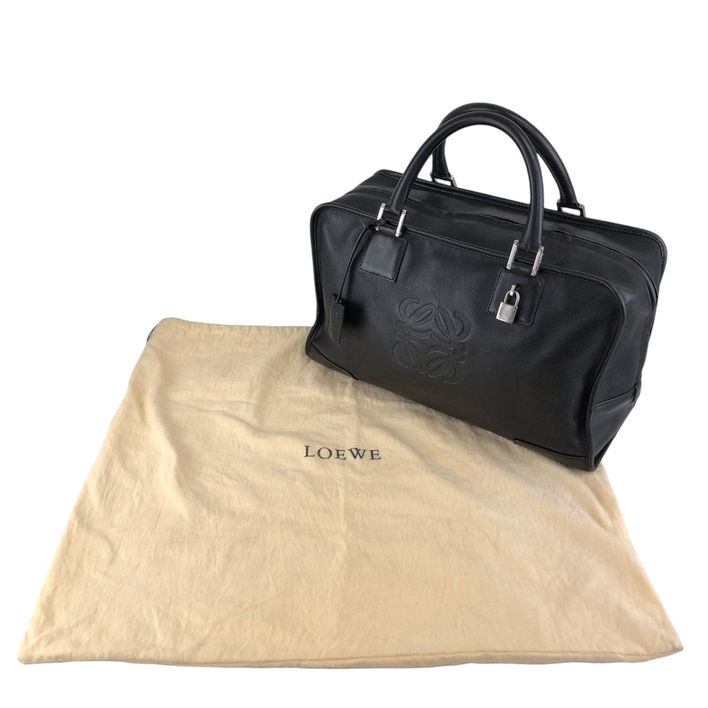 LOEWE Amazona36 Anagram Small Boston bag Handbag Black Vintage gc7zrx