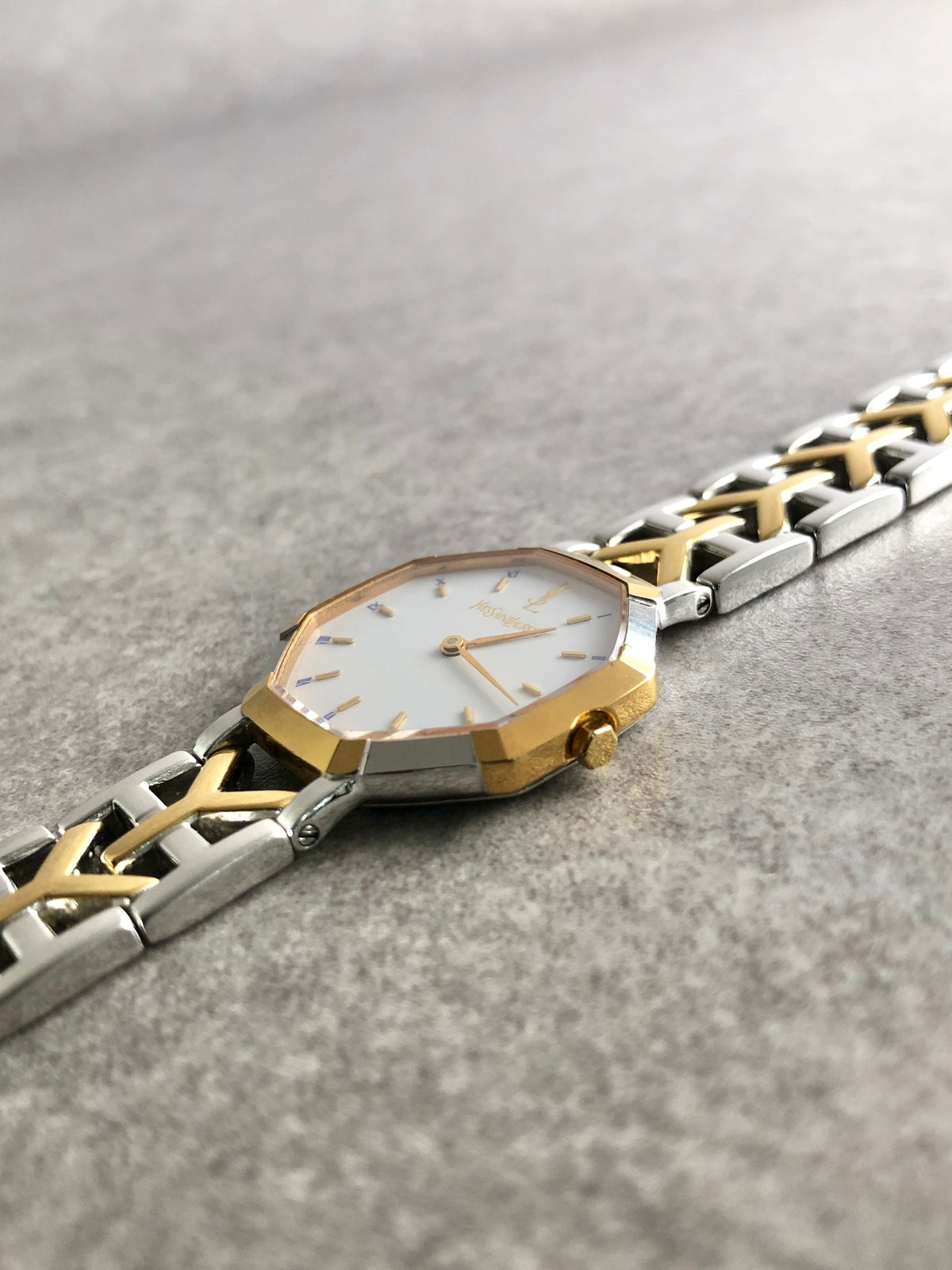 Yves Saint Laurent YSL Logo Quartz Watch Silver×Gold Vintage paum2s