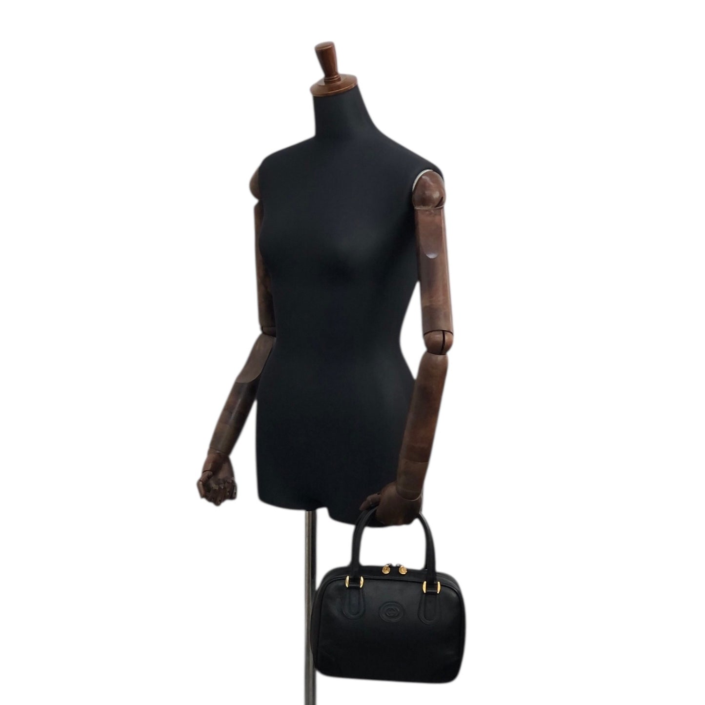 GUCCI Logo Embossed Handbag Black Vintage anpyxi