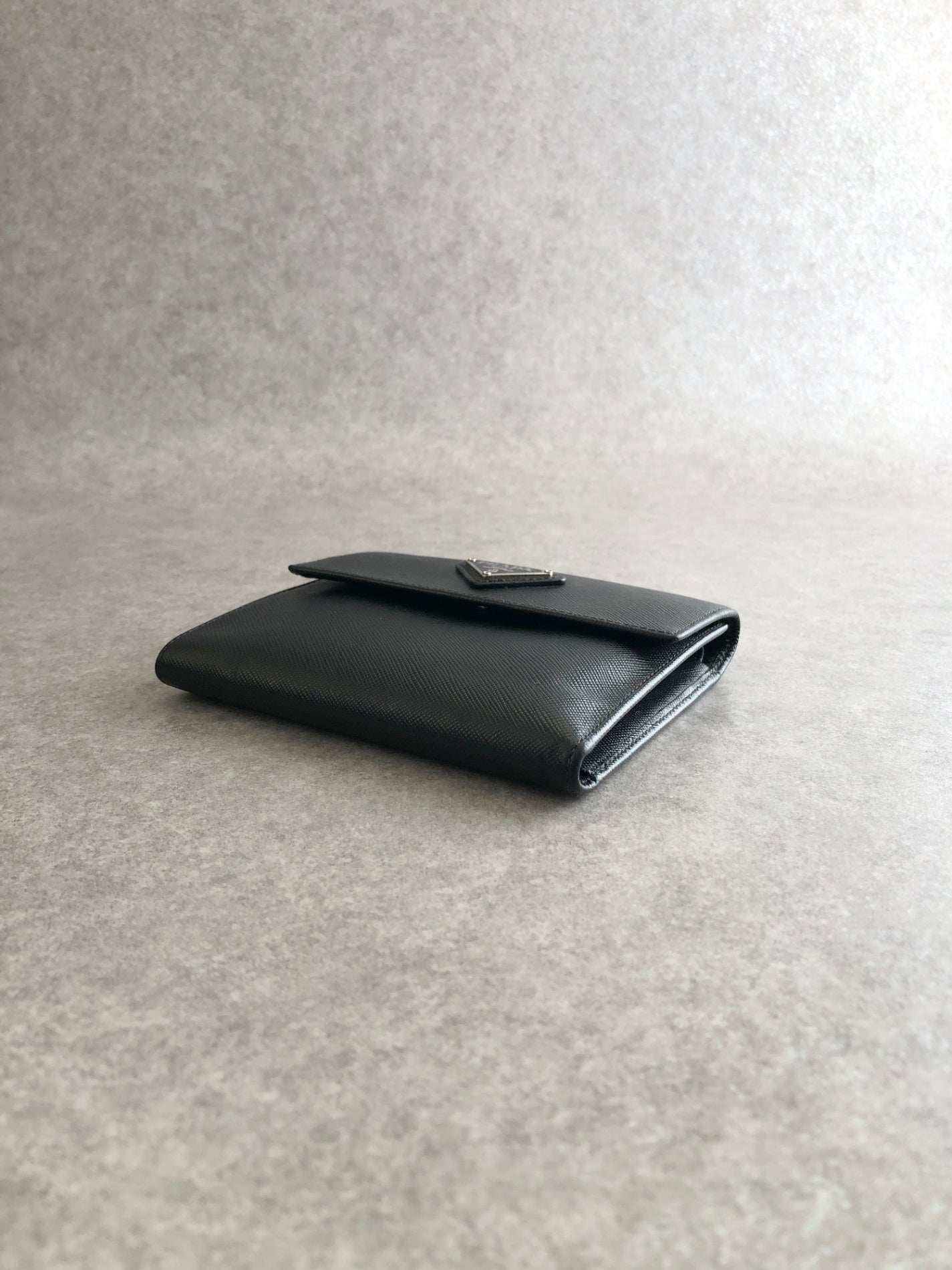 PRADA Triangle Logo Folded Wallet Black Vintage kng86t