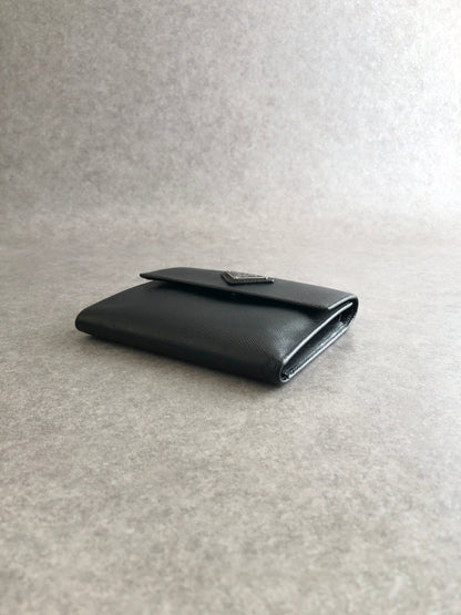 PRADA Triangle Logo Folded Wallet Black Vintage kng86t