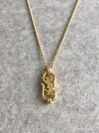 Yves Saint Laurent YSL Logo Motif Necklace Gold Vintage bxhwdv