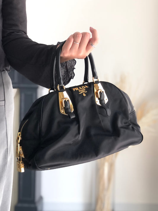 PRADA Logo Two-way Small Boston bag Shoulder bag Black Vintage is5a6n