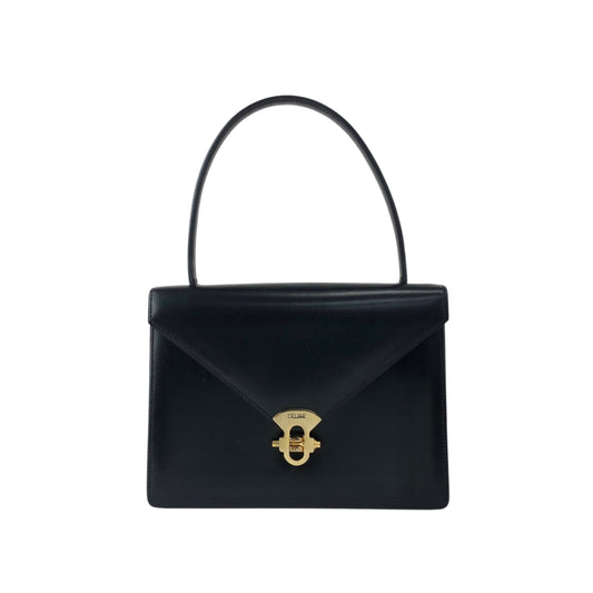 CELINE Logo Top Handle Handbag Black Vintage t8gzij