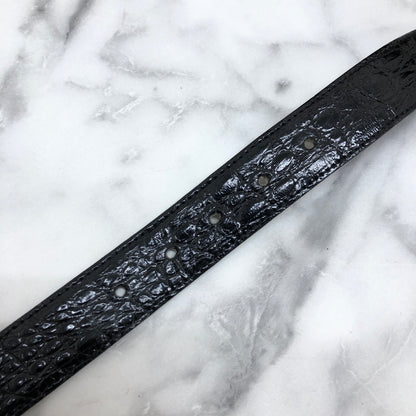 CELINE 馬車鱷魚壓花皮革腰帶 黑色 復古 awn7kw