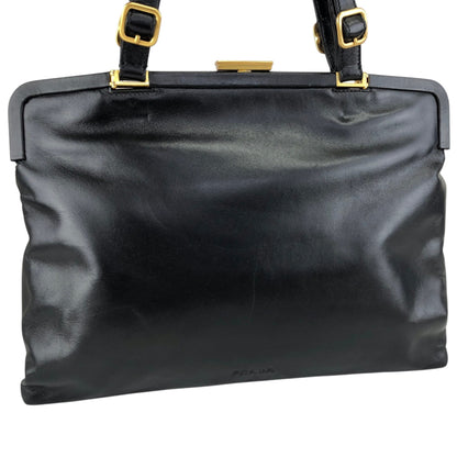 PRADA Logo Embossed Metal Clasp Handbag Black Vintage x7p3fx