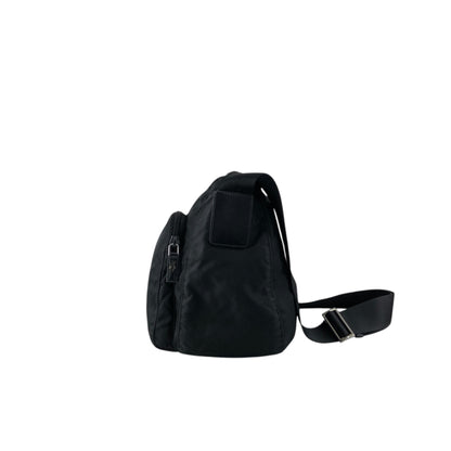 PRADA Tessuto Triangle Logo Double Pocket Shoulder bag Black Vintage se4edp