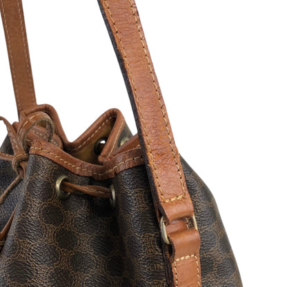 CELINE Macadam Blason Drawstring Small Shoulder bag Brown Vintage 6z2wx2